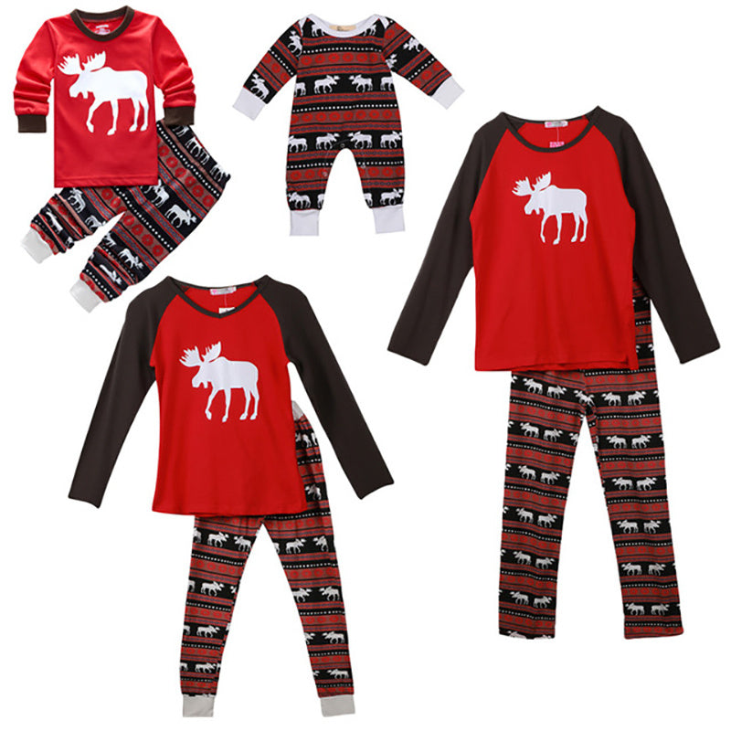 Christmas elk print family pajamas
