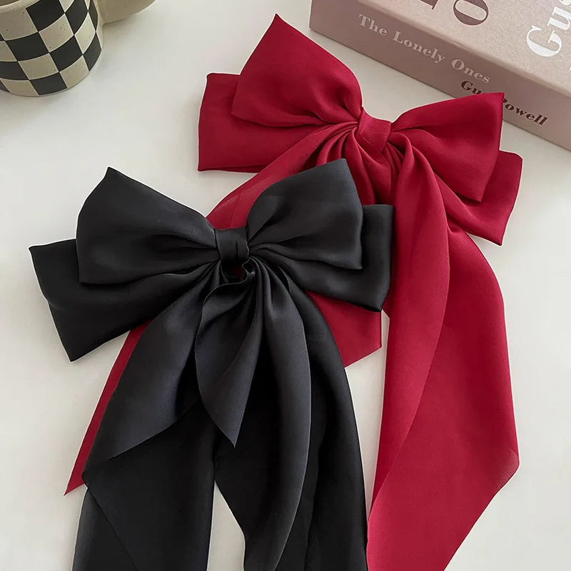 Chiffon Bow Hair Clip Women Large Bowknot Stain Hairpin Barrettes Girls Solid Color Ponytail Clip Hair Accessories Headwear Gift