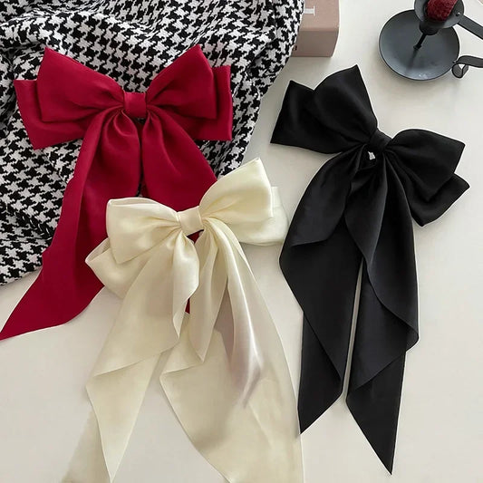 Elegant Solid Large Bow Ribbon Hair Clip For Women Girl Sweet Headbands Soft Satin Hairpin Hairgrip Fashion Hair Accessories