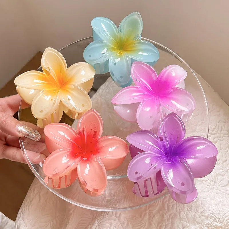 1/6pcs Korean Gradient Flower Acrylic Hair Claws Clip Women Girls Sweet Hairpins Summer Beach Hawaiian Headwear Hair Accessories