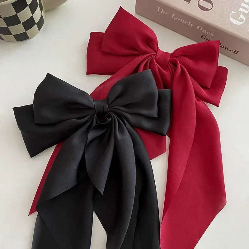 Elegant Solid Large Bow Ribbon Hair Clip For Women Girl Sweet Headbands Soft Satin Hairpin Hairgrip Fashion Hair Accessories