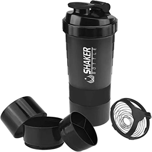 1pc Portable Protein Shaker Cup with Powder Storage Container 500ml Mixer Cup Gym Sport Water Bottles with Wire Whisk Ball