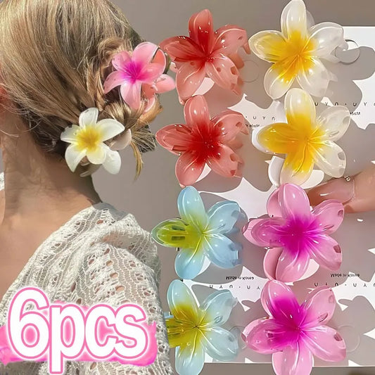 1/6pcs Korean Gradient Flower Acrylic Hair Claws Clip Women Girls Sweet Hairpins Summer Beach Hawaiian Headwear Hair Accessories