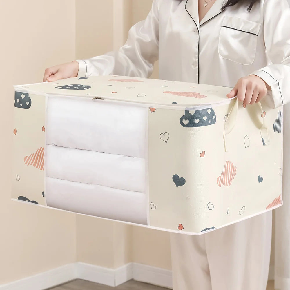Large Capacity Quilt Clothes Storage Bag Portable Quilt Blanket Organizer Dustproof Storage Box Under Bed Moisture Storage Bag