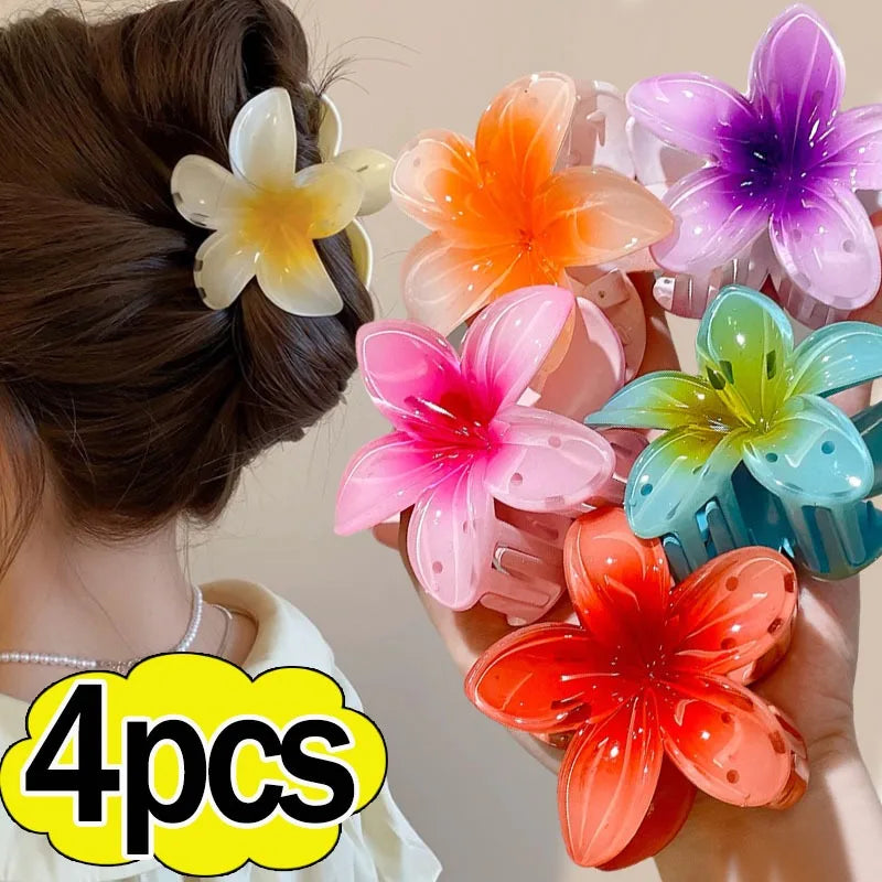 1/6pcs Korean Gradient Flower Acrylic Hair Claws Clip Women Girls Sweet Hairpins Summer Beach Hawaiian Headwear Hair Accessories