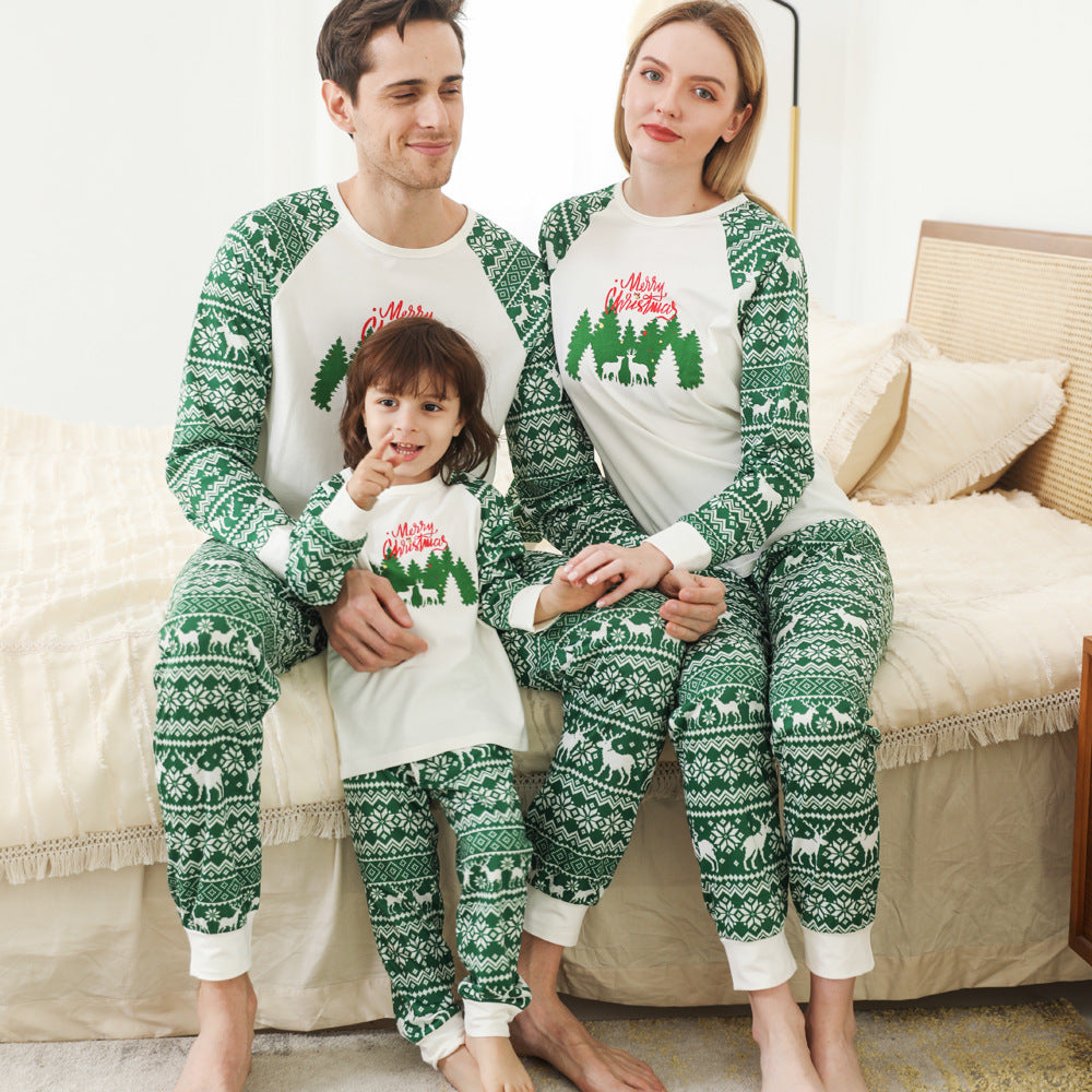 Printed Round Neck Color Matching Parent-child Christmas Family Set