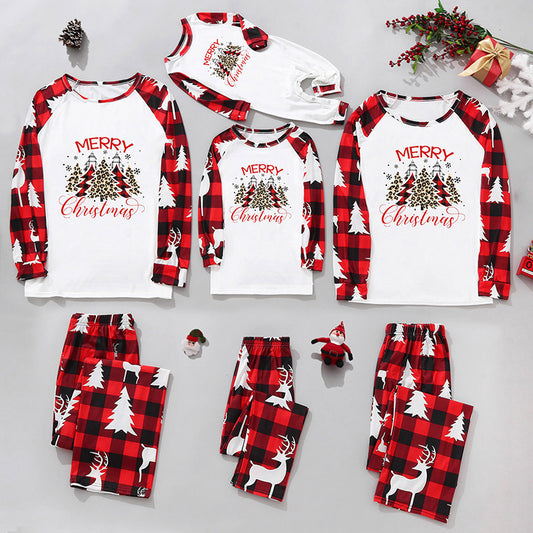 Christmas Home Service Parent-child Suit Plaid Stitching Printing